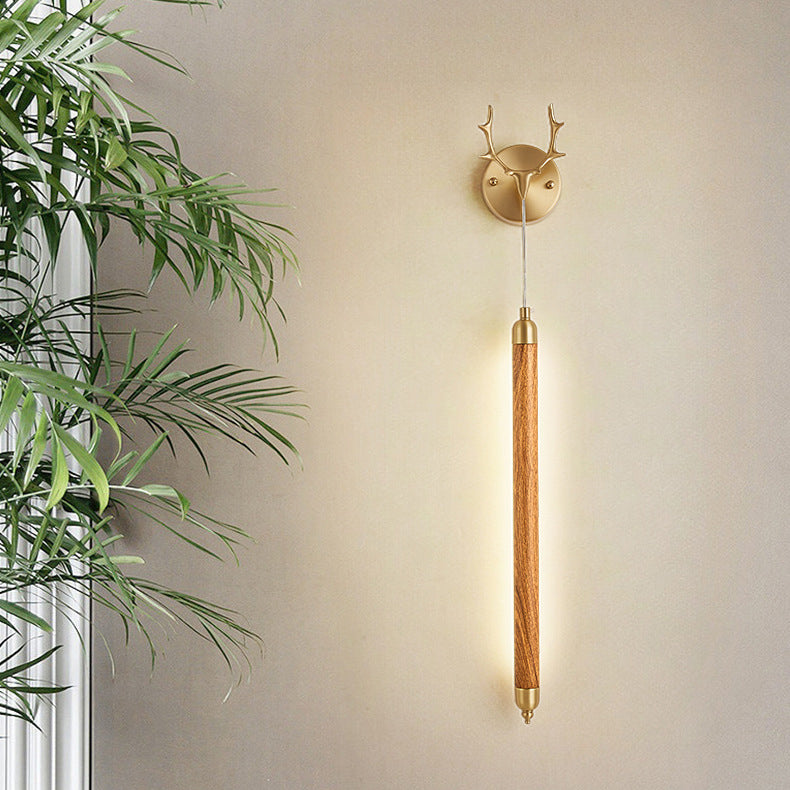 Applique murale LED en bande longue en bois massif en cuivre pleine simplicité contemporaine pour salon 