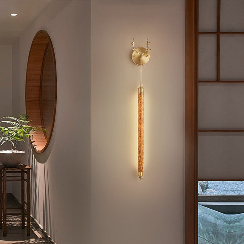 Applique murale LED en bande longue en bois massif en cuivre pleine simplicité contemporaine pour salon 