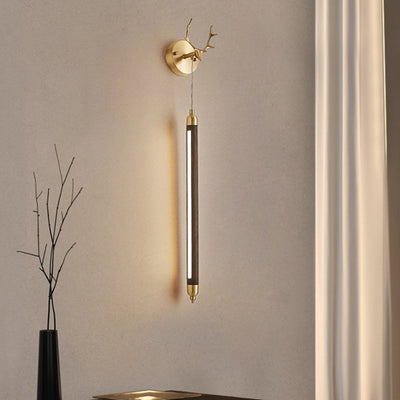 Applique murale LED en bande longue en bois massif en cuivre pleine simplicité contemporaine pour salon 