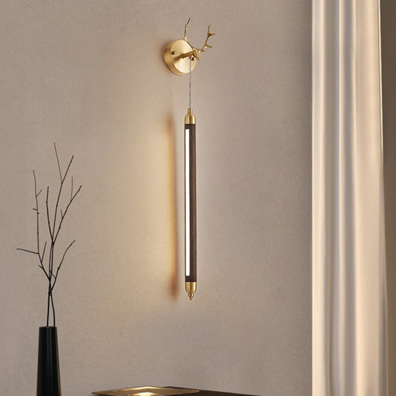 Applique murale LED en bande longue en bois massif en cuivre pleine simplicité contemporaine pour salon 