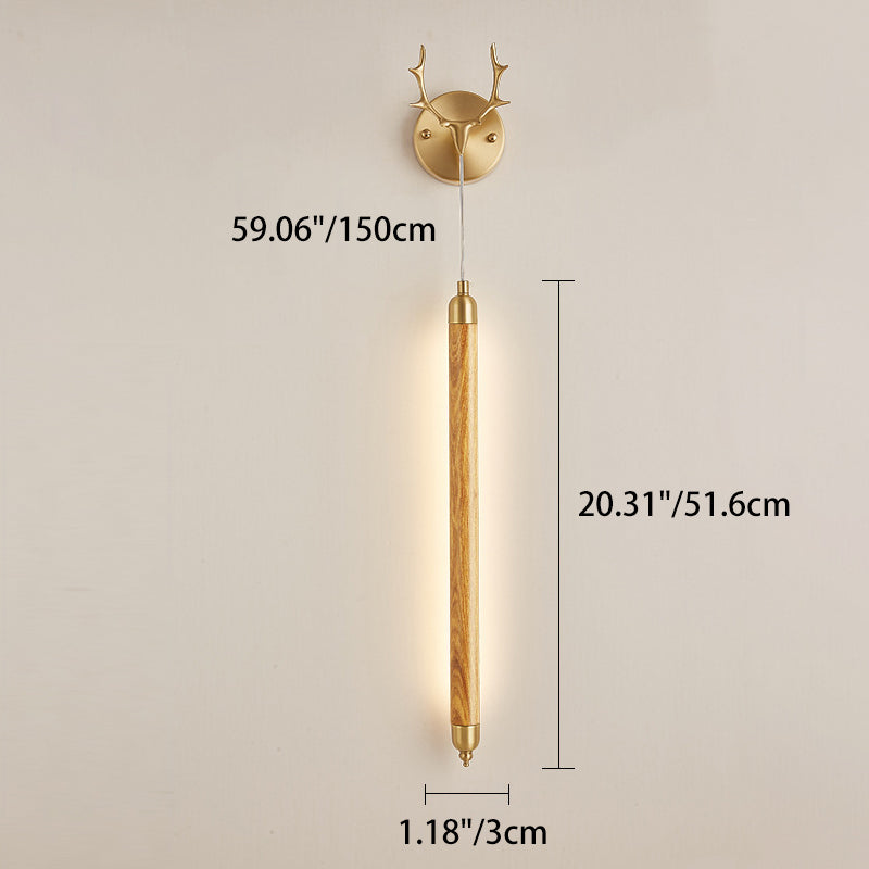 Applique murale LED en bande longue en bois massif en cuivre pleine simplicité contemporaine pour salon 