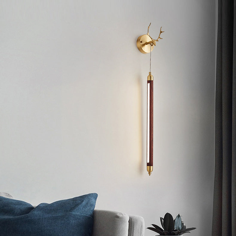 Applique murale LED en bande longue en bois massif en cuivre pleine simplicité contemporaine pour salon 