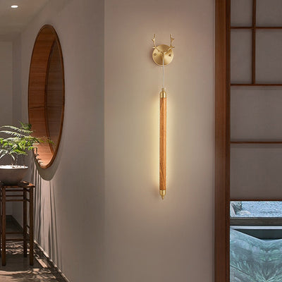 Applique murale LED en bande longue en bois massif en cuivre pleine simplicité contemporaine pour salon 