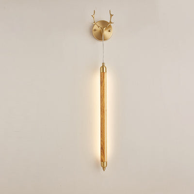 Applique murale LED en bande longue en bois massif en cuivre pleine simplicité contemporaine pour salon 