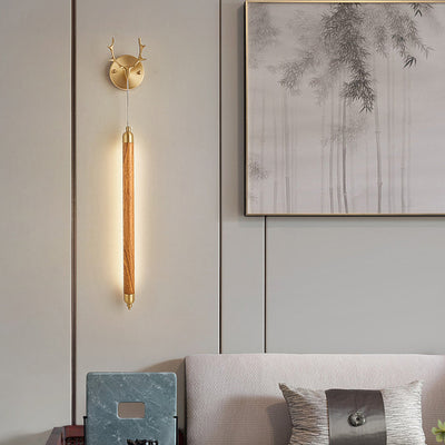 Applique murale LED en bande longue en bois massif en cuivre pleine simplicité contemporaine pour salon 