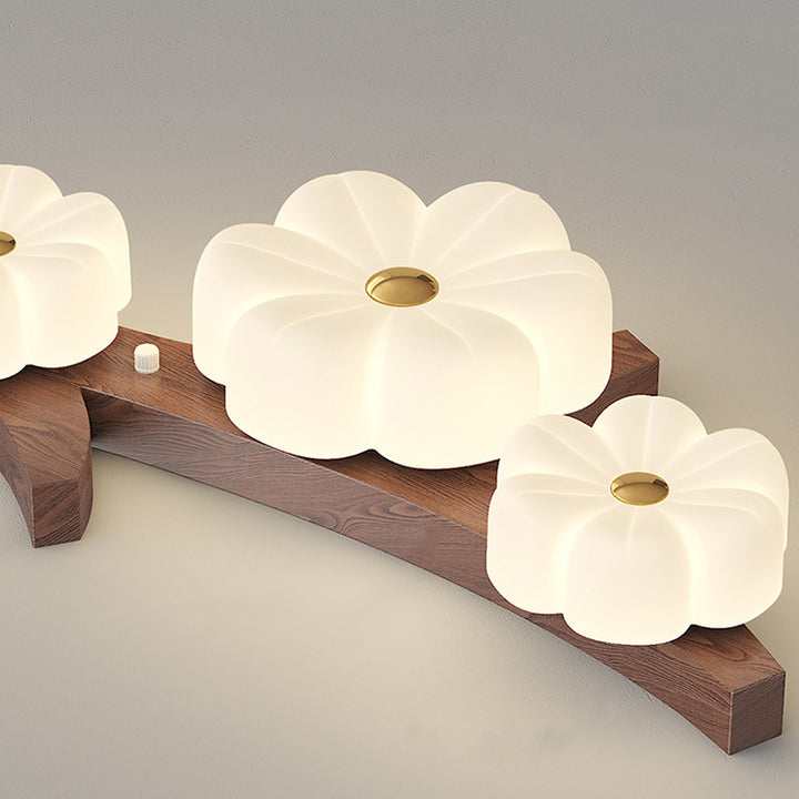 Traditional French Rubberwood Frame Flower PE LED Flush Mount Ceiling Light For Living Room