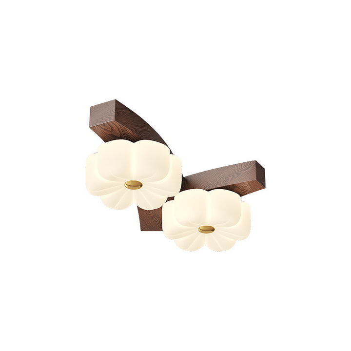 Traditional French Rubberwood Frame Flower PE LED Flush Mount Ceiling Light For Living Room