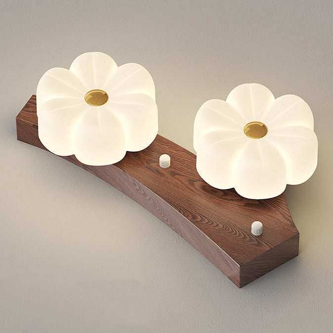 Traditional French Rubberwood Frame Flower PE LED Flush Mount Ceiling Light For Living Room