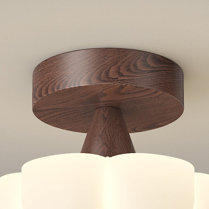 Luz de techo LED semiempotrada de madera maciza vintage tradicional con pantalla de PE para sala de estar 