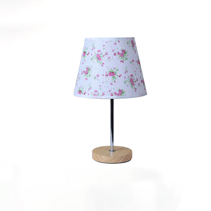 Moderne Einfachheit Stoff Rundschirm Massivholz 1-Licht Tischlampe für das Schlafzimmer 