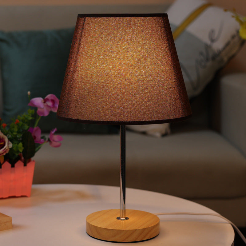 Lampe de table 1 lumière en bois massif avec abat-jour rond en tissu de simplicité moderne pour chambre 