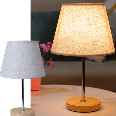 Lampe de table 1 lumière en bois massif avec abat-jour rond en tissu de simplicité moderne pour chambre 