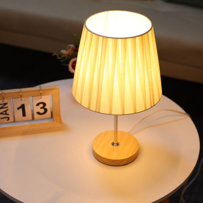 Lampe de table 1 lumière en bois massif avec abat-jour rond en tissu de simplicité moderne pour chambre 