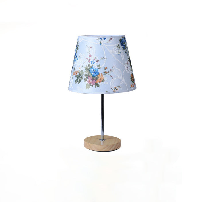 Moderne Einfachheit Stoff Rundschirm Massivholz 1-Licht Tischlampe für das Schlafzimmer 