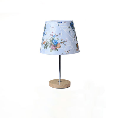 Lampe de table 1 lumière en bois massif avec abat-jour rond en tissu de simplicité moderne pour chambre 