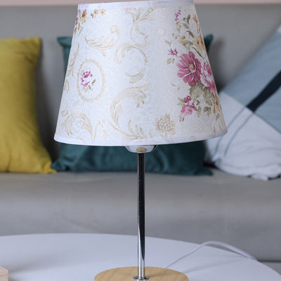 Lampe de table 1 lumière en bois massif avec abat-jour rond en tissu de simplicité moderne pour chambre 