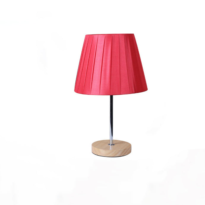 Lampe de table 1 lumière en bois massif avec abat-jour rond en tissu de simplicité moderne pour chambre 