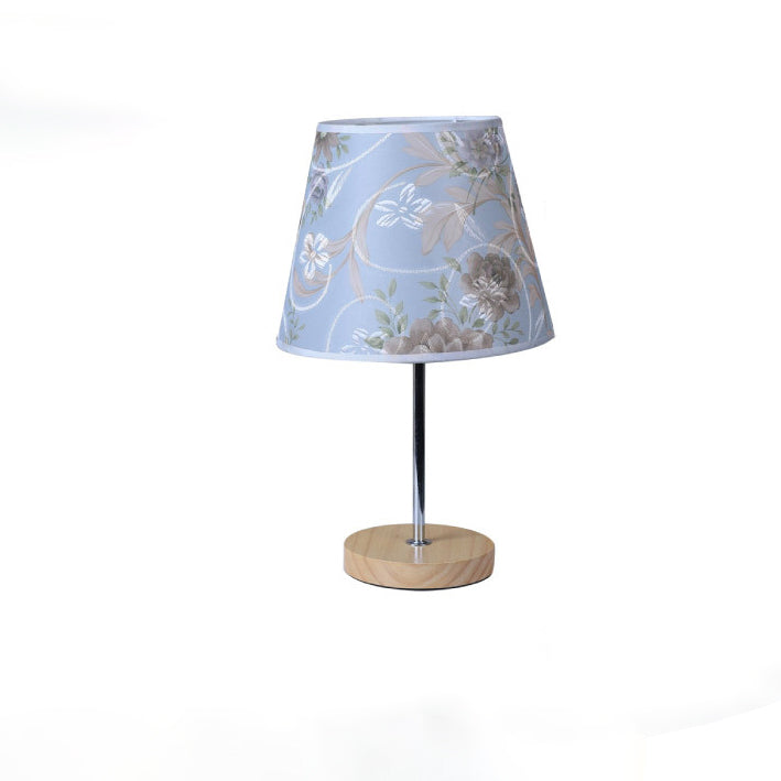 Moderne Einfachheit Stoff Rundschirm Massivholz 1-Licht Tischlampe für das Schlafzimmer 