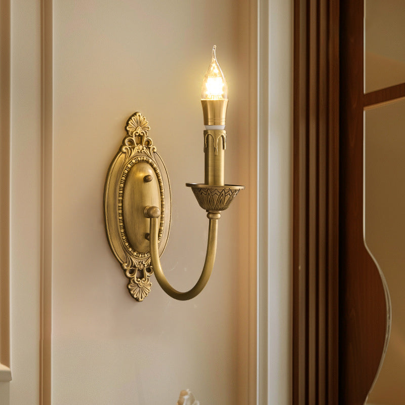Contemporary Luxury Full Copper Candelabra 1-Light Wall Sconce Lamp For Living Room