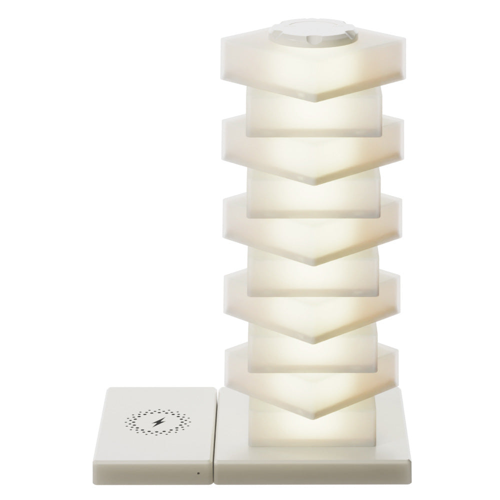 Zeitgenössische kreative Kunststoffwürfel-Stapelung kabellose Lade-USB-LED-Tischlampe für das Schlafzimmer 