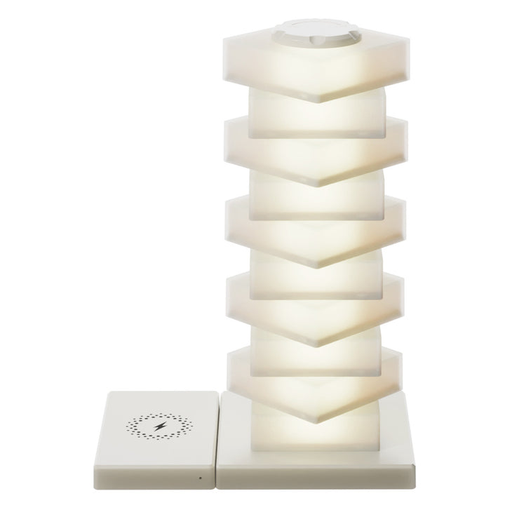Zeitgenössische kreative Kunststoffwürfel-Stapelung kabellose Lade-USB-LED-Tischlampe für das Schlafzimmer 