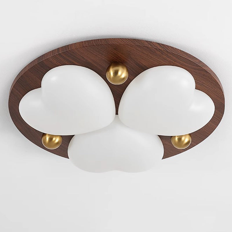 Contemporary Retro Solid Wood PE Cloud Shade LED Flush Mount Ceiling Light For Bedroom
