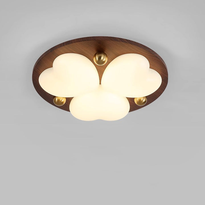 Contemporary Retro Solid Wood PE Cloud Shade LED Flush Mount Ceiling Light For Bedroom