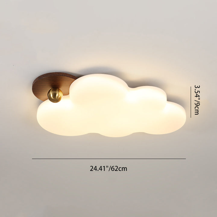 Contemporary Retro Solid Wood PE Cloud Shade LED Flush Mount Ceiling Light For Bedroom
