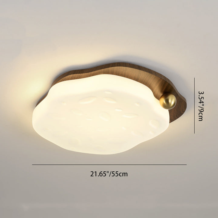 Plafonnier LED contemporain rétro en fer avec abat-jour rond en grain de bois de noyer pour chambre 
