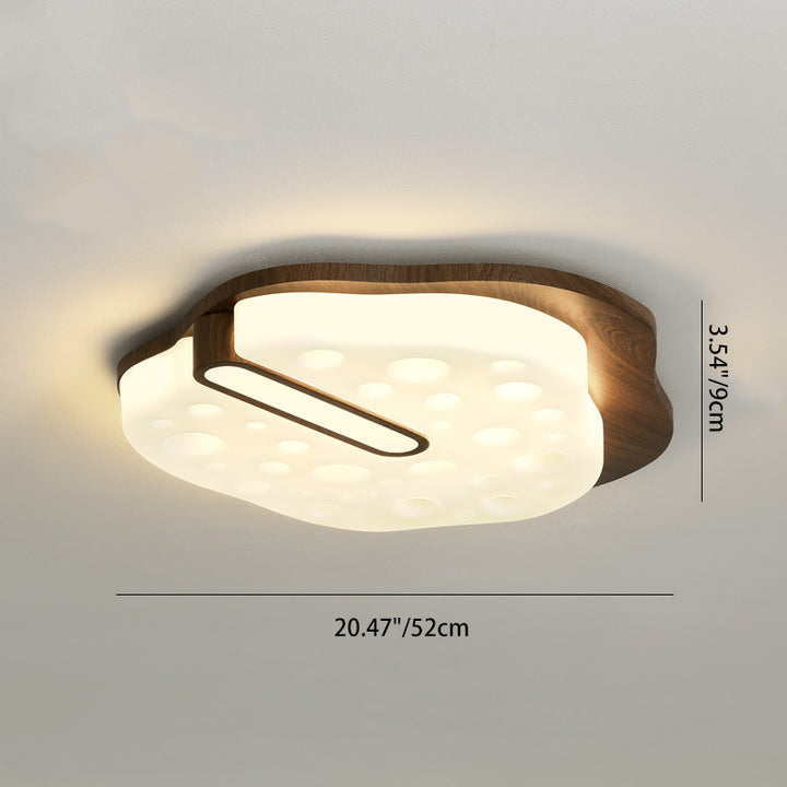 Plafonnier LED contemporain rétro en fer avec abat-jour rond en grain de bois de noyer pour chambre 
