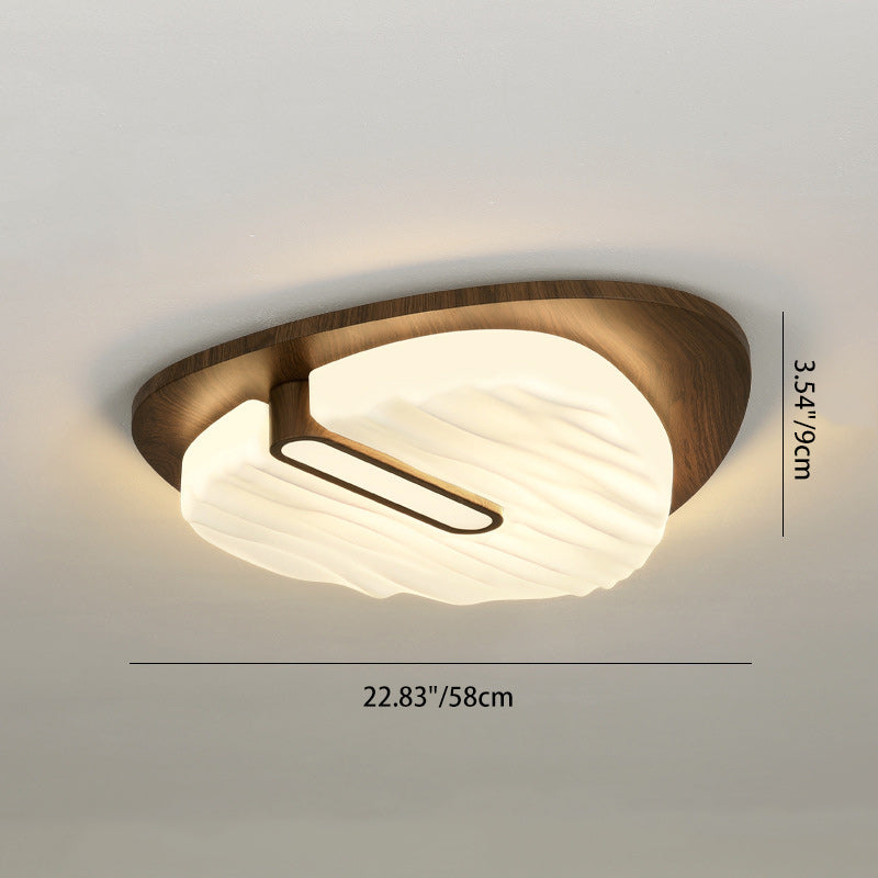 Plafonnier LED contemporain rétro en fer avec abat-jour rond en grain de bois de noyer pour chambre 