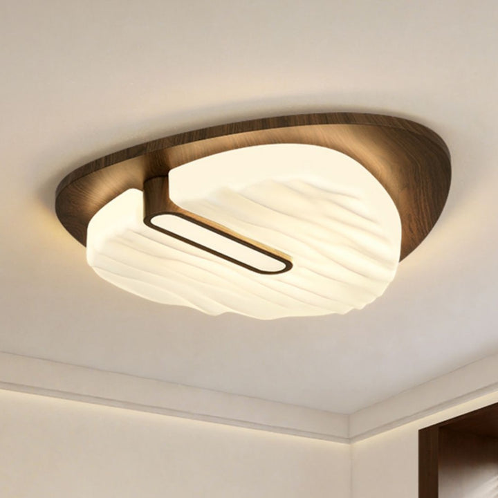 Plafonnier LED contemporain rétro en fer avec abat-jour rond en grain de bois de noyer pour chambre 