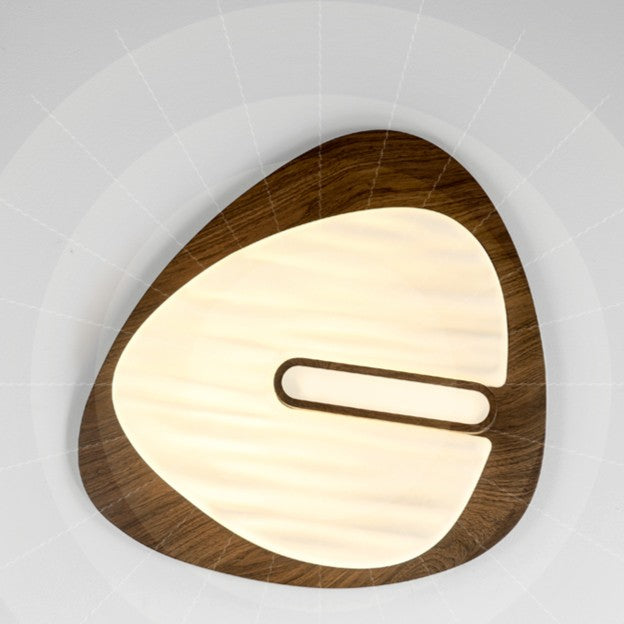 Plafonnier LED contemporain rétro en fer avec abat-jour rond en grain de bois de noyer pour chambre 
