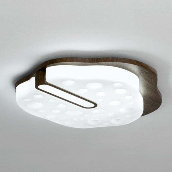 Plafonnier LED contemporain rétro en fer avec abat-jour rond en grain de bois de noyer pour chambre 