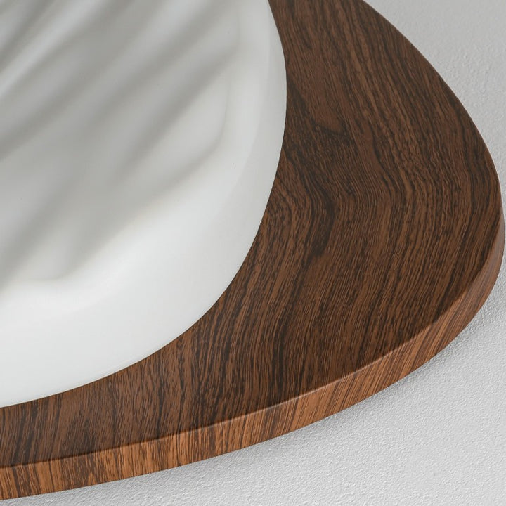 Plafonnier LED contemporain rétro en fer avec abat-jour rond en grain de bois de noyer pour chambre 
