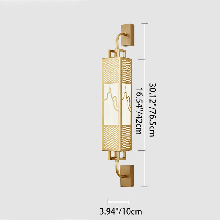 Lámpara de pared LED con pantalla rectangular de imitación mármol de acero al carbono chino tradicional para sala de estar 