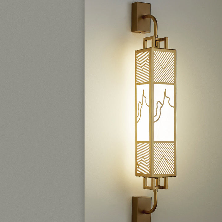 Lámpara de pared LED con pantalla rectangular de imitación mármol de acero al carbono chino tradicional para sala de estar 