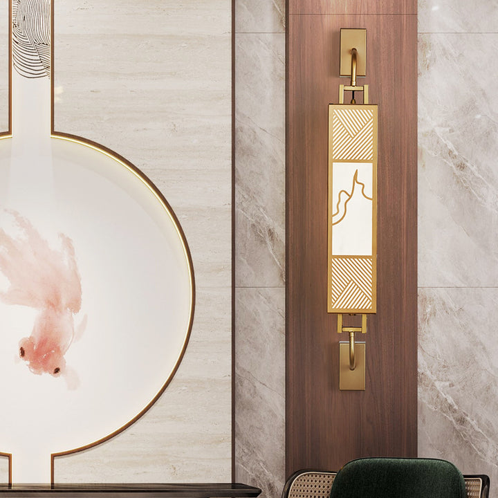 Lámpara de pared LED con pantalla rectangular de imitación mármol de acero al carbono chino tradicional para sala de estar 