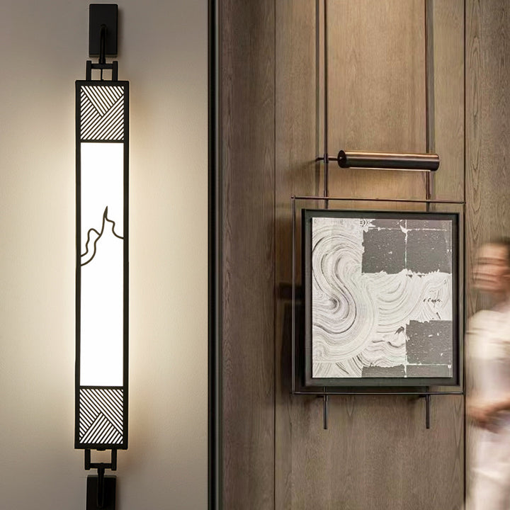 Lámpara de pared LED con pantalla rectangular de imitación mármol de acero al carbono chino tradicional para sala de estar 