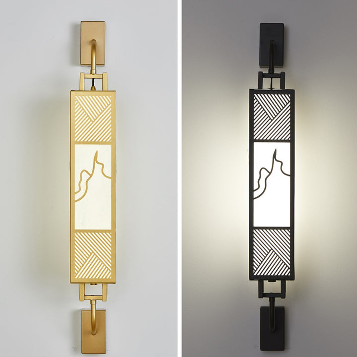 Lámpara de pared LED con pantalla rectangular de imitación mármol de acero al carbono chino tradicional para sala de estar 