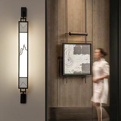 Applique murale LED en acier au carbone chinois traditionnel imitation marbre avec abat-jour rectangulaire pour salon 