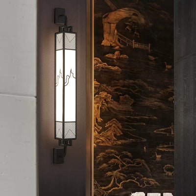 Applique murale LED en acier au carbone chinois traditionnel imitation marbre avec abat-jour rectangulaire pour salon 