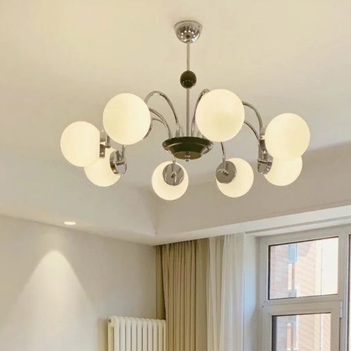 Chandelier traditionnel à 8 lumières avec abat-jour en verre et cadre en fer pour salon 