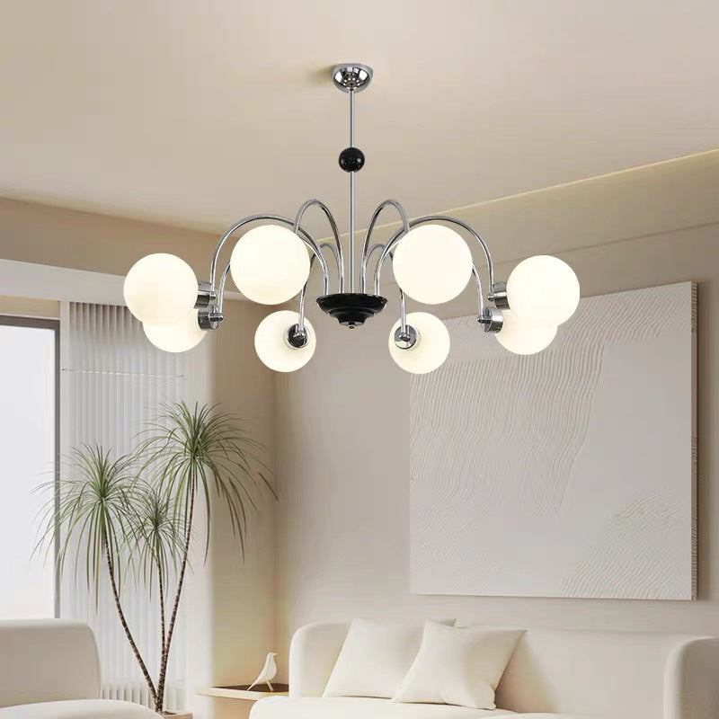 Chandelier traditionnel à 8 lumières avec abat-jour en verre et cadre en fer pour salon 