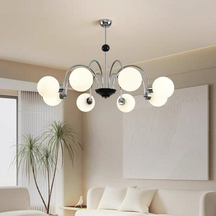 Chandelier traditionnel à 8 lumières avec abat-jour en verre et cadre en fer pour salon 