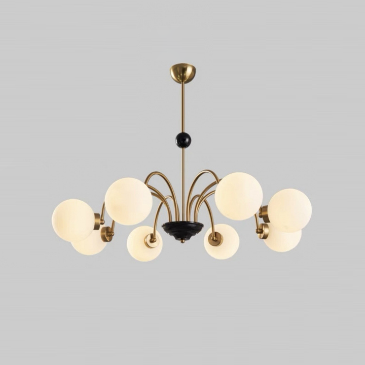 Chandelier traditionnel à 8 lumières avec abat-jour en verre et cadre en fer pour salon 