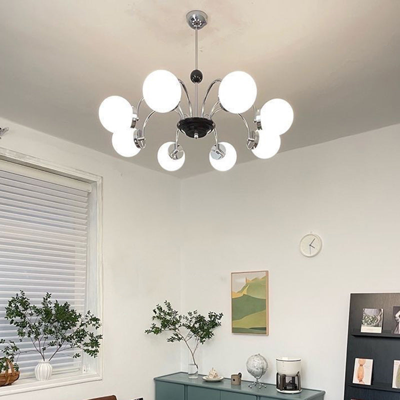 Chandelier traditionnel à 8 lumières avec abat-jour en verre et cadre en fer pour salon 