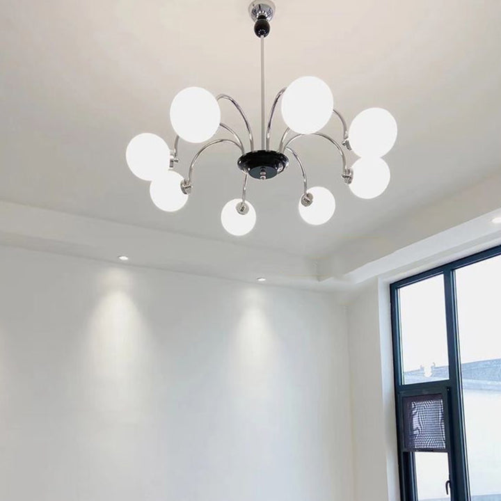 Chandelier traditionnel à 8 lumières avec abat-jour en verre et cadre en fer pour salon 