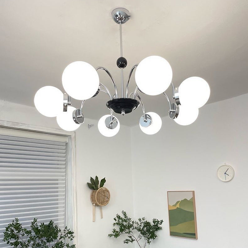 Chandelier traditionnel à 8 lumières avec abat-jour en verre et cadre en fer pour salon 