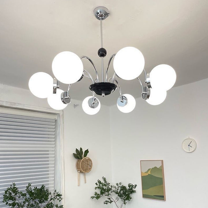 Chandelier traditionnel à 8 lumières avec abat-jour en verre et cadre en fer pour salon 